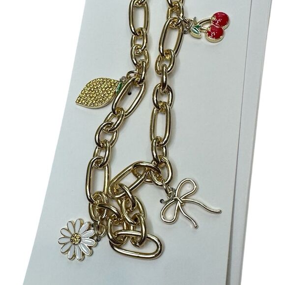 Bauble Bar Phone Charm Wristlet NEW Gold Lemon Cherry Daisy Bow 12 inch - Picture 3 of 8